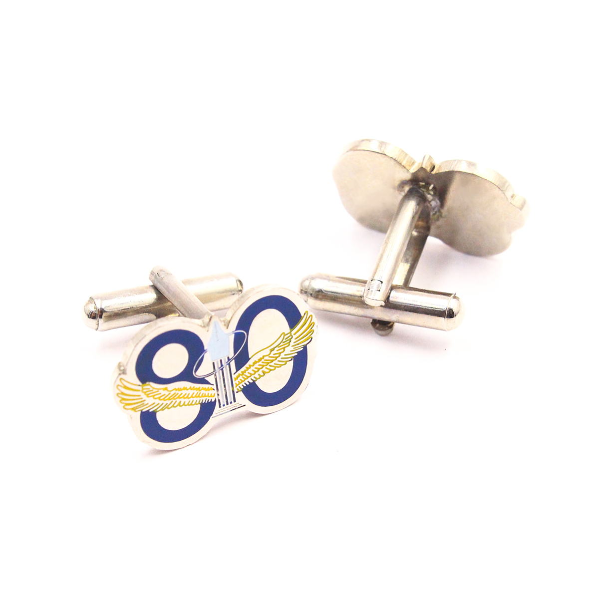 the customized cufflinks in golden and blue plating