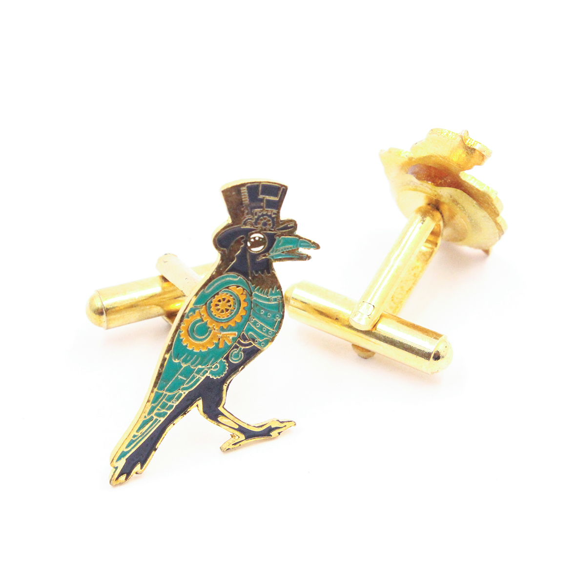 parrot cufflinks customized with different types of plating